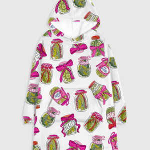 Pickle Lover Pink Bows Flannel Blanket Hoodie
