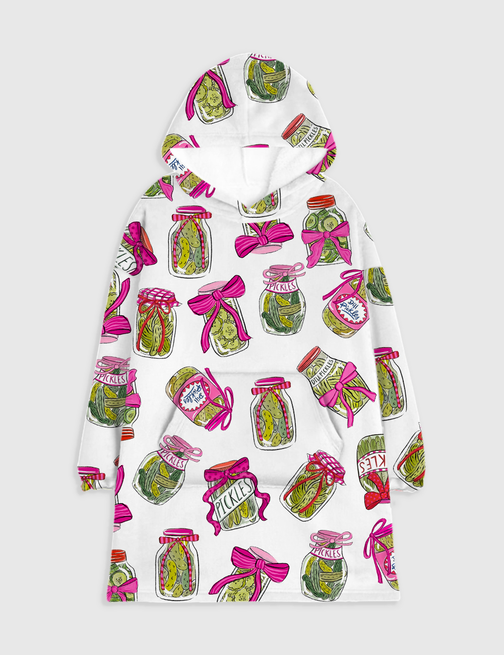 Pickle Lover Pink Bows Flannel Blanket Hoodie