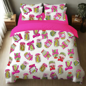 Pickle Lover Pink Bows Four-Piece Bedding Set