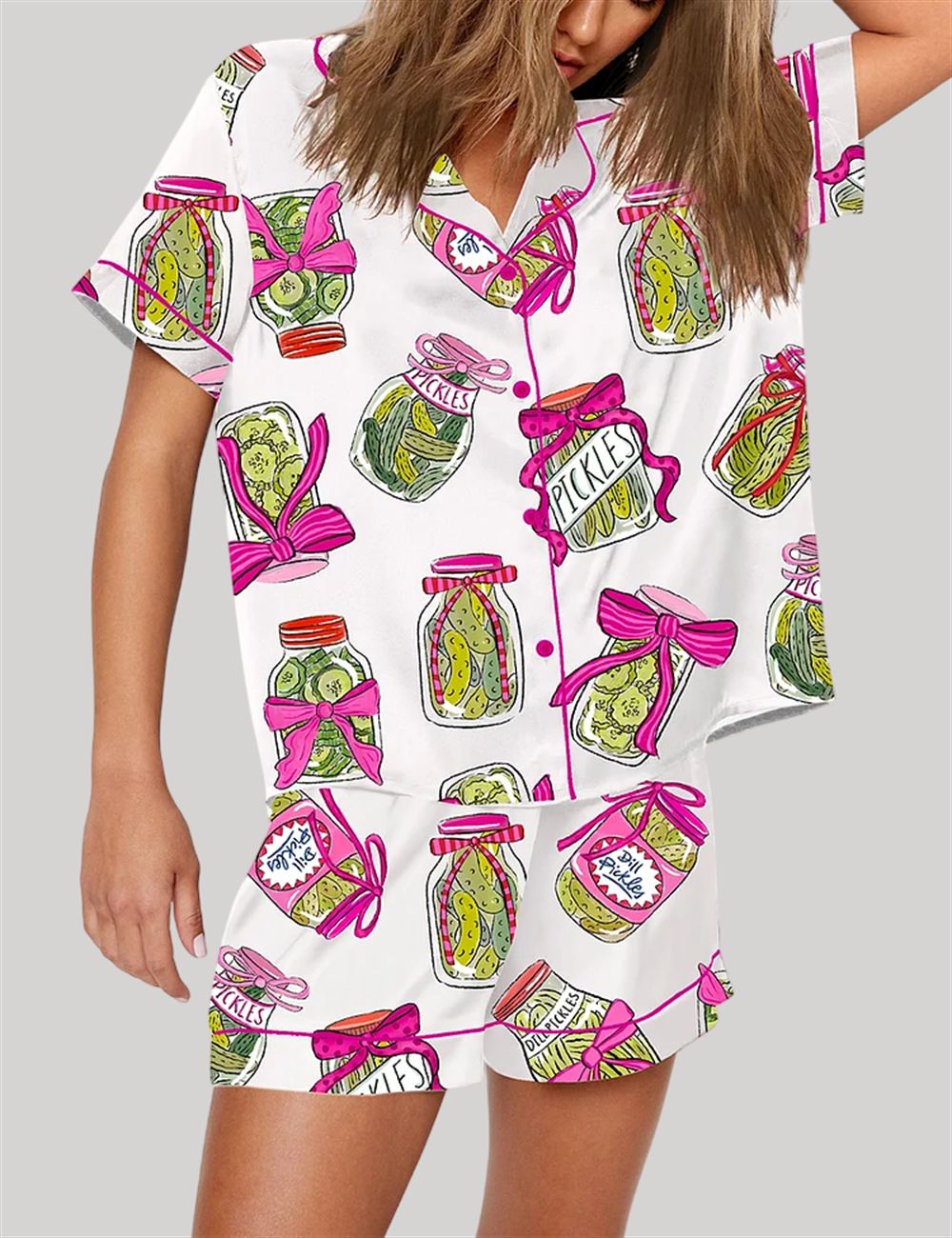 Pickle Lover Pink Bows Pajama Set - Image 3