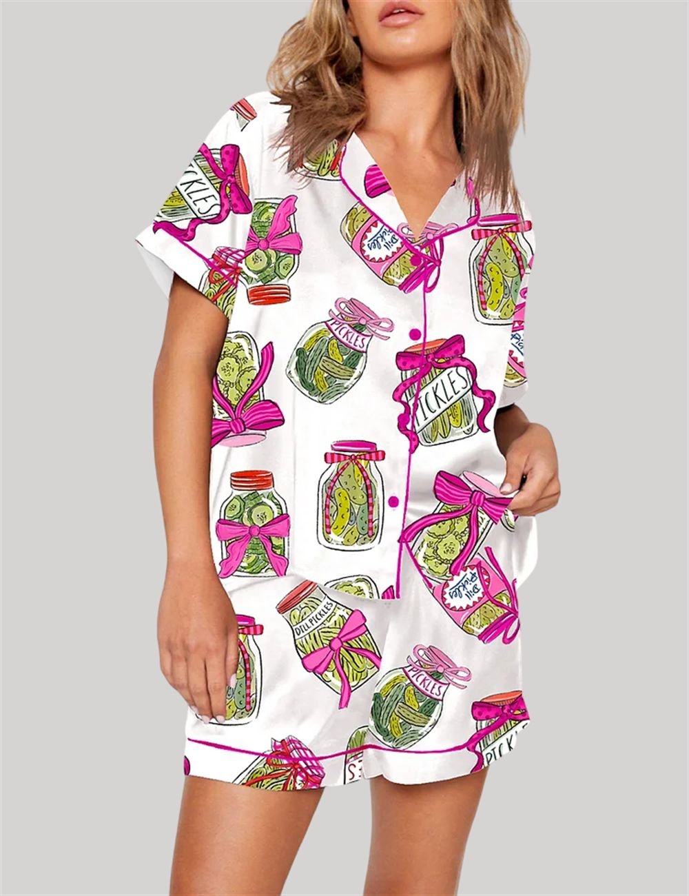 Pickle Lover Pink Bows Pajama Set