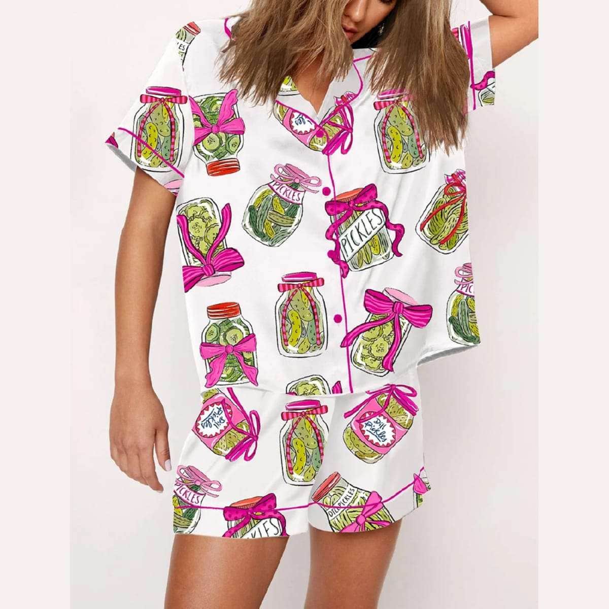 Pickle Lover Pink Bows Pajama Set - Image 3
