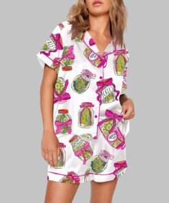 Alternative view of Pickle Lover Pink Bows Short Sleeve Satin Pajama Set