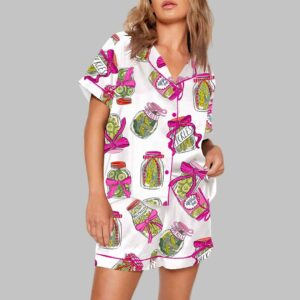 Alternative view of Pickle Lover Pink Bows Short Sleeve Satin Pajama Set