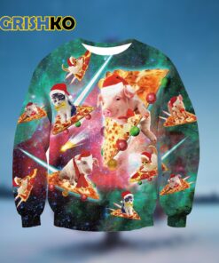 Pig Cat Pizza Ugly Christmas Sweater 