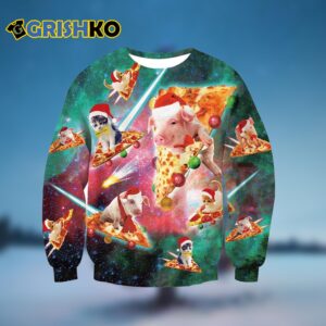 Pig Cat Pizza Ugly Christmas Sweater - Grishko.com