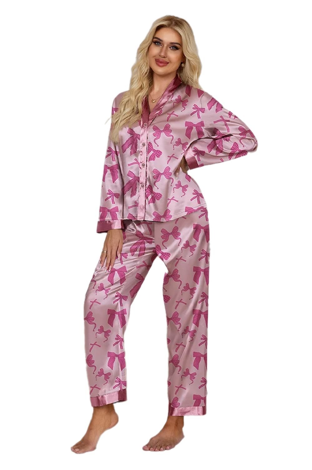 Pink Bow Long Sleeve Pajama Set - Image 3