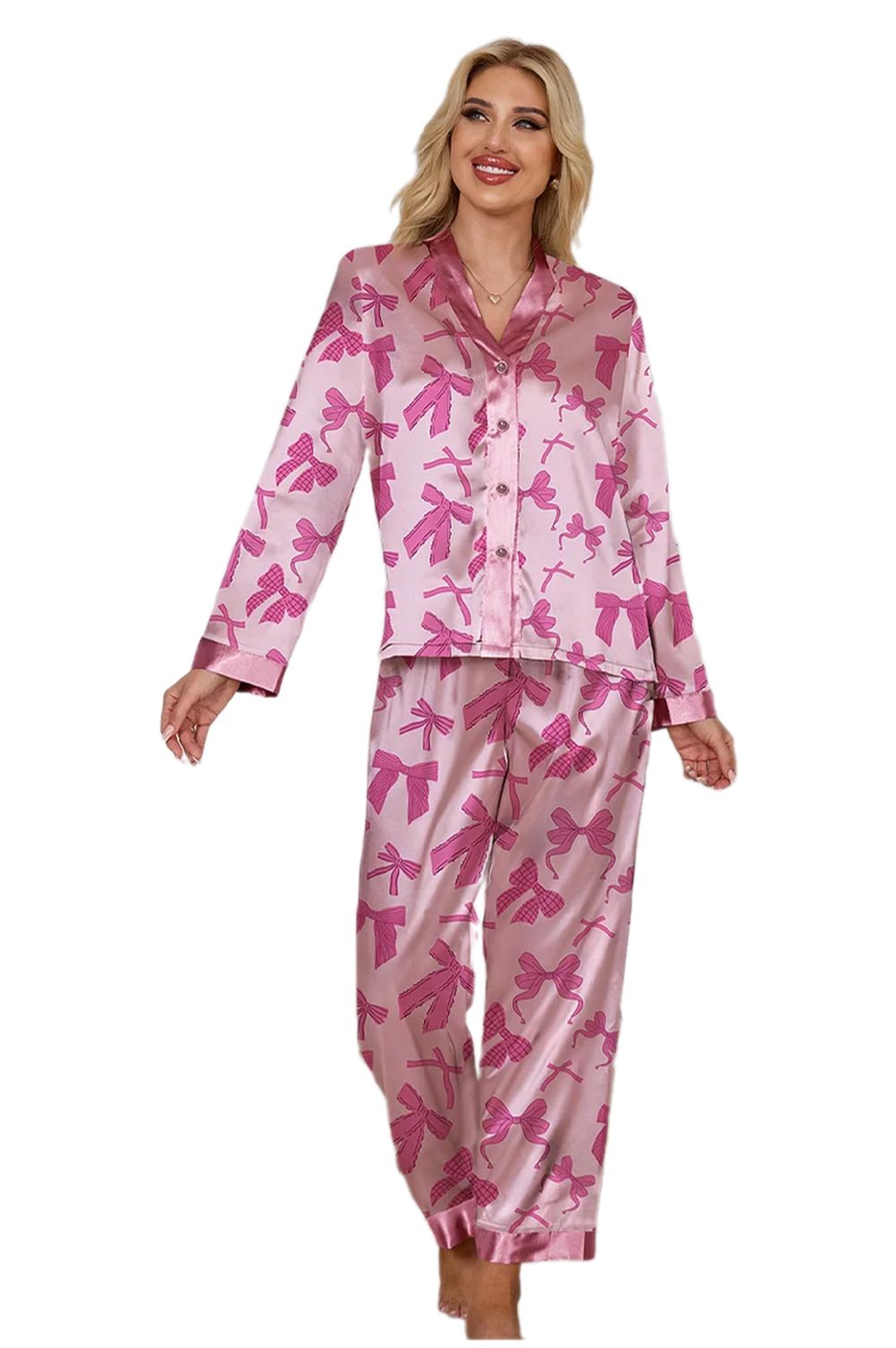 Alternative view of Pink Bow Long Sleeve Pajama Set