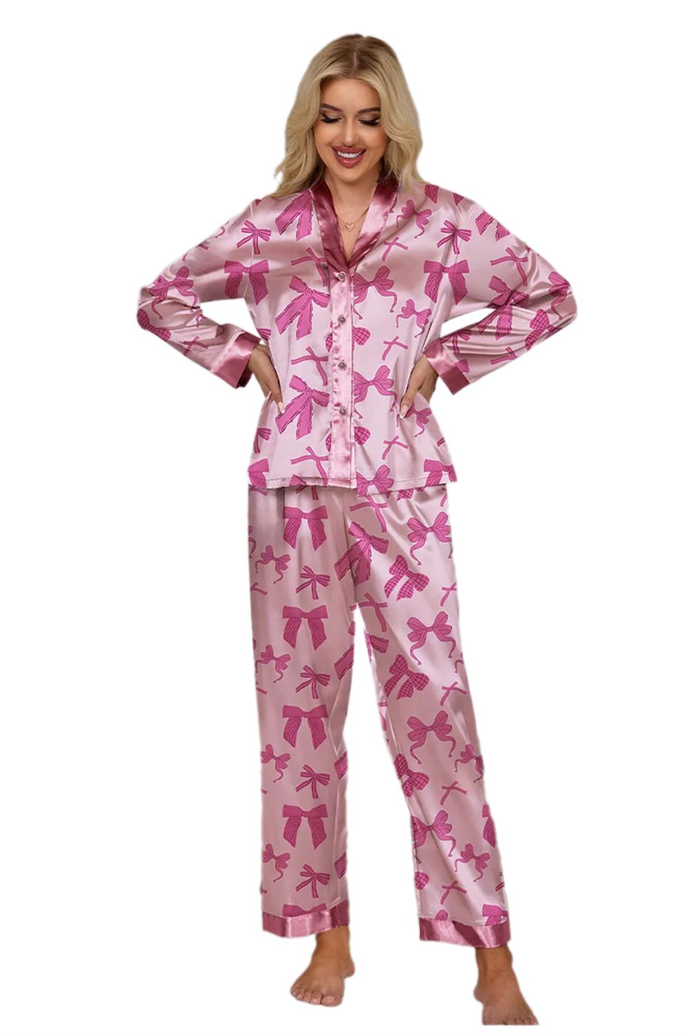 Pink Bow Long Sleeve Pajama Set