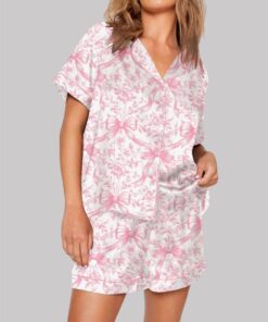 Pink Coquette Bows Floral Pattern Pajama Set