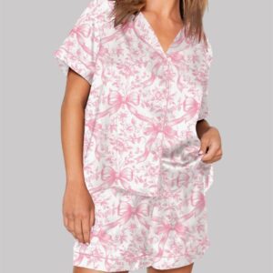 Pink Coquette Bows Floral Pattern Pajama Set