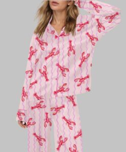 Pink Lobster Stripe Silky Satin Pajama Set