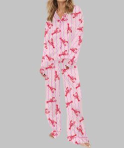 Alternative view of Pink Lobster Stripe Silky Satin Pajama Set