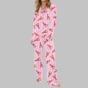 Alternative view of Pink Lobster Stripe Silky Satin Pajama Set
