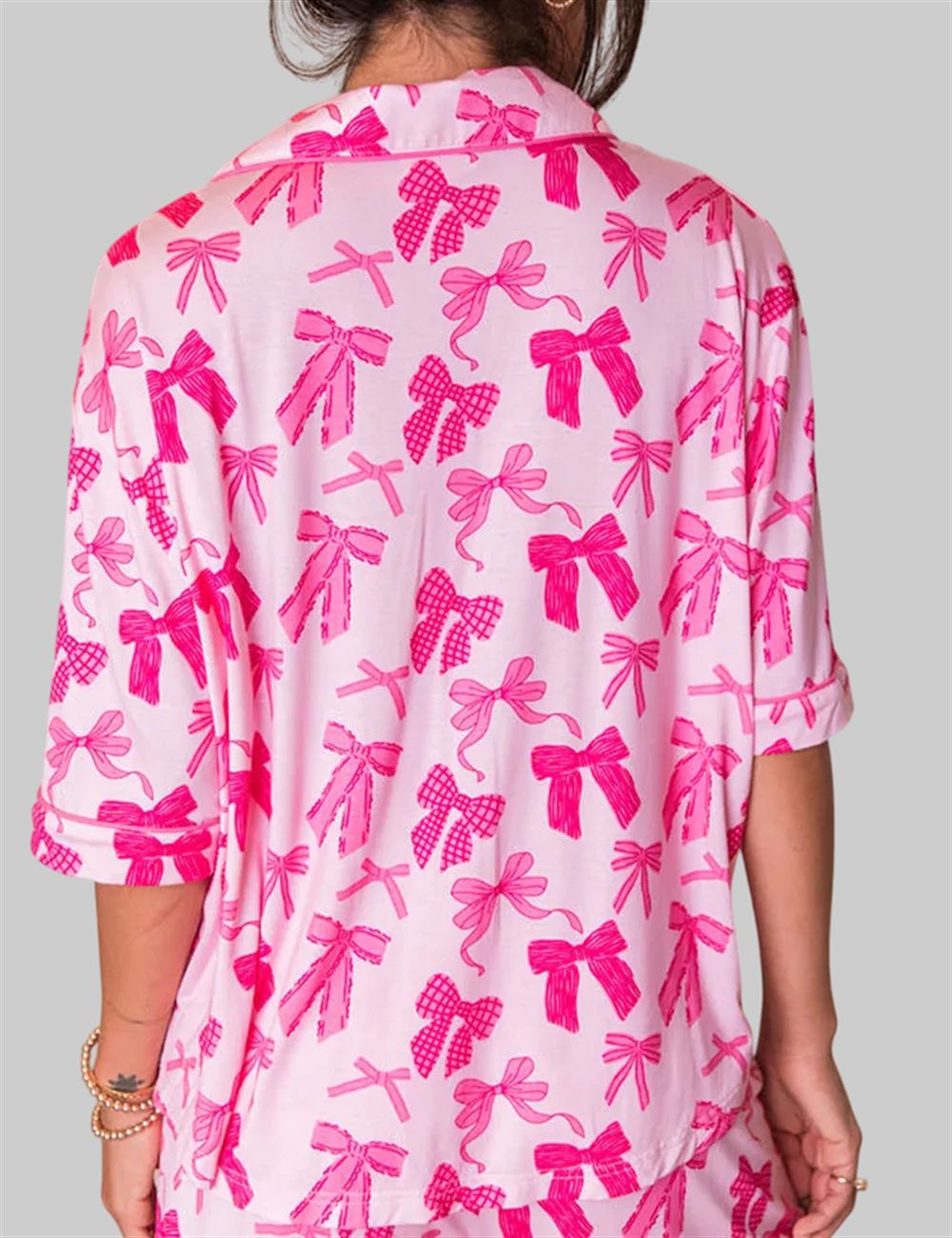Pink Sweet Bow Print Pajama Set - Image 2