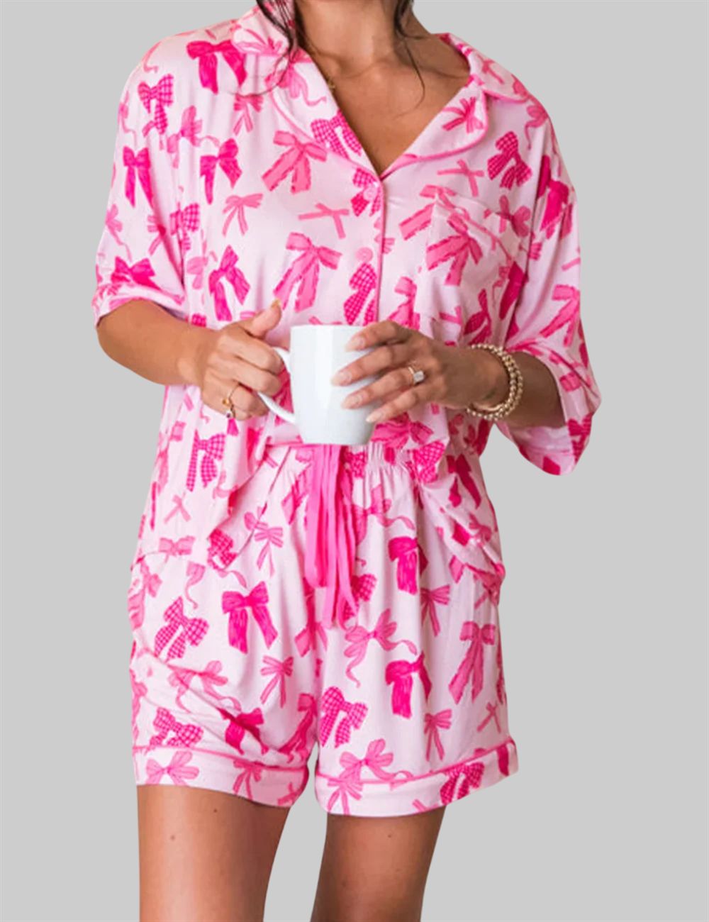 Pink Sweet Bow Print Pajama Set