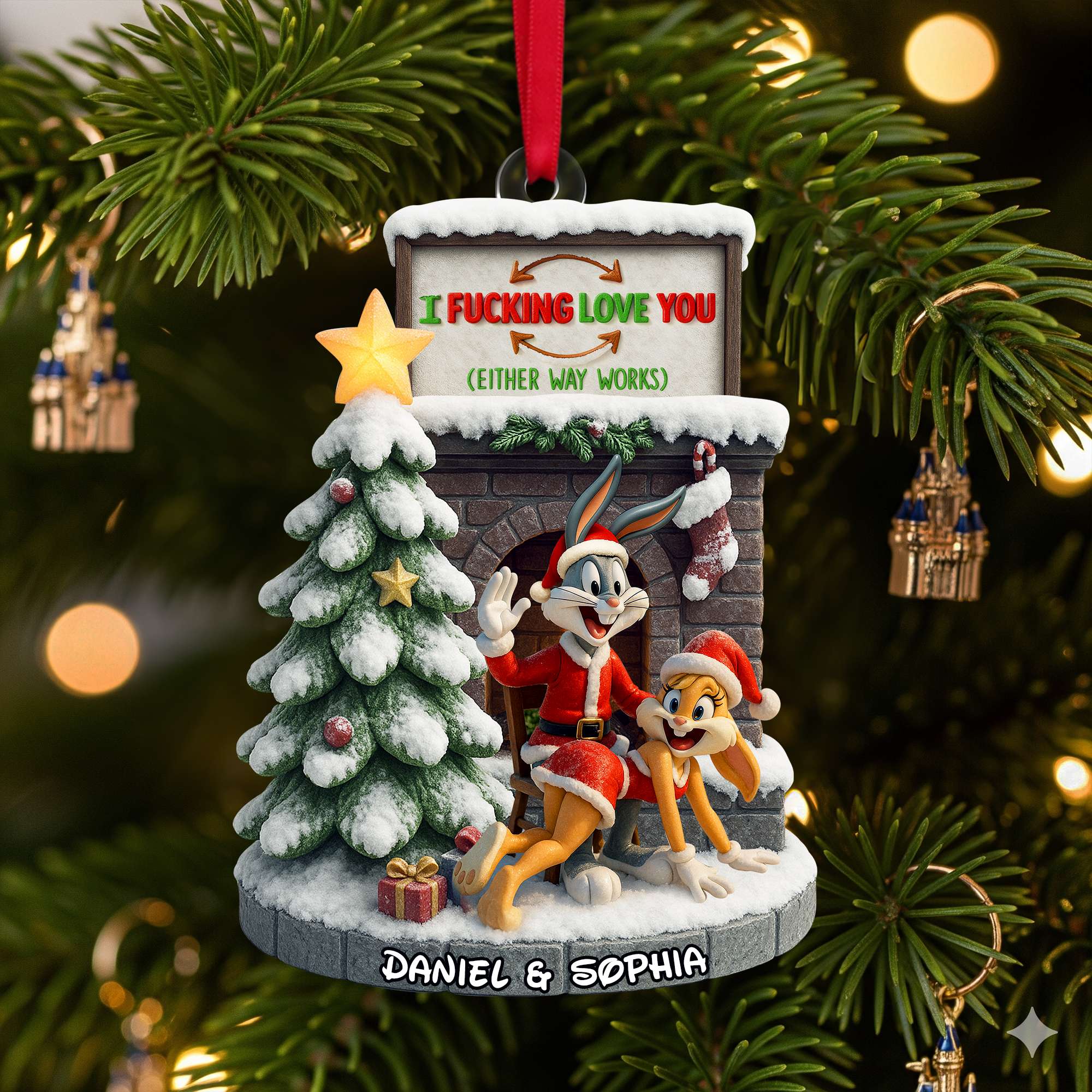 Playful Cartoon Couple Ornament - Personalized Christmas Gifts For Couple 06OHLU280825 - Image 4