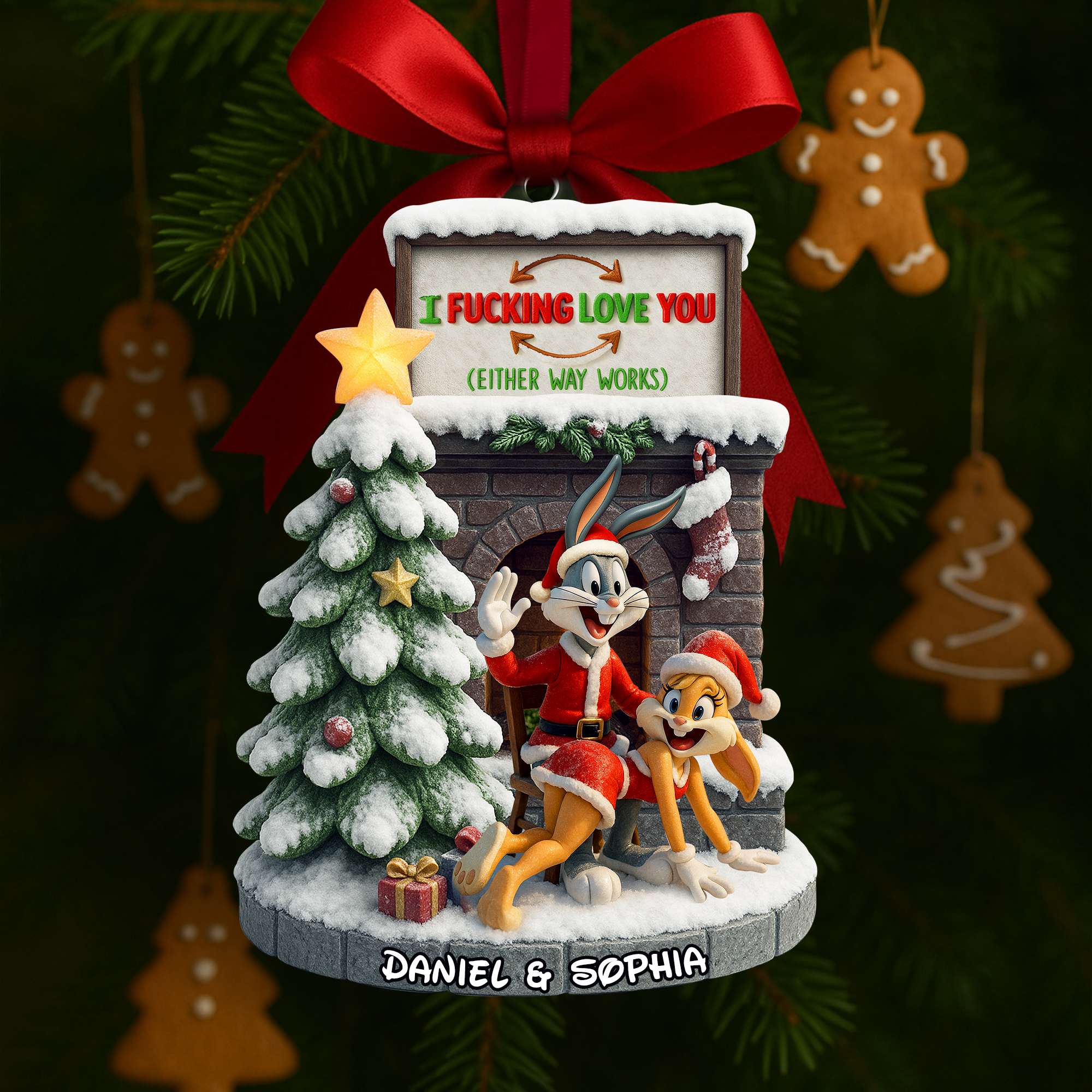 Playful Cartoon Couple Ornament - Personalized Christmas Gifts For Couple 06OHLU280825 - Image 3