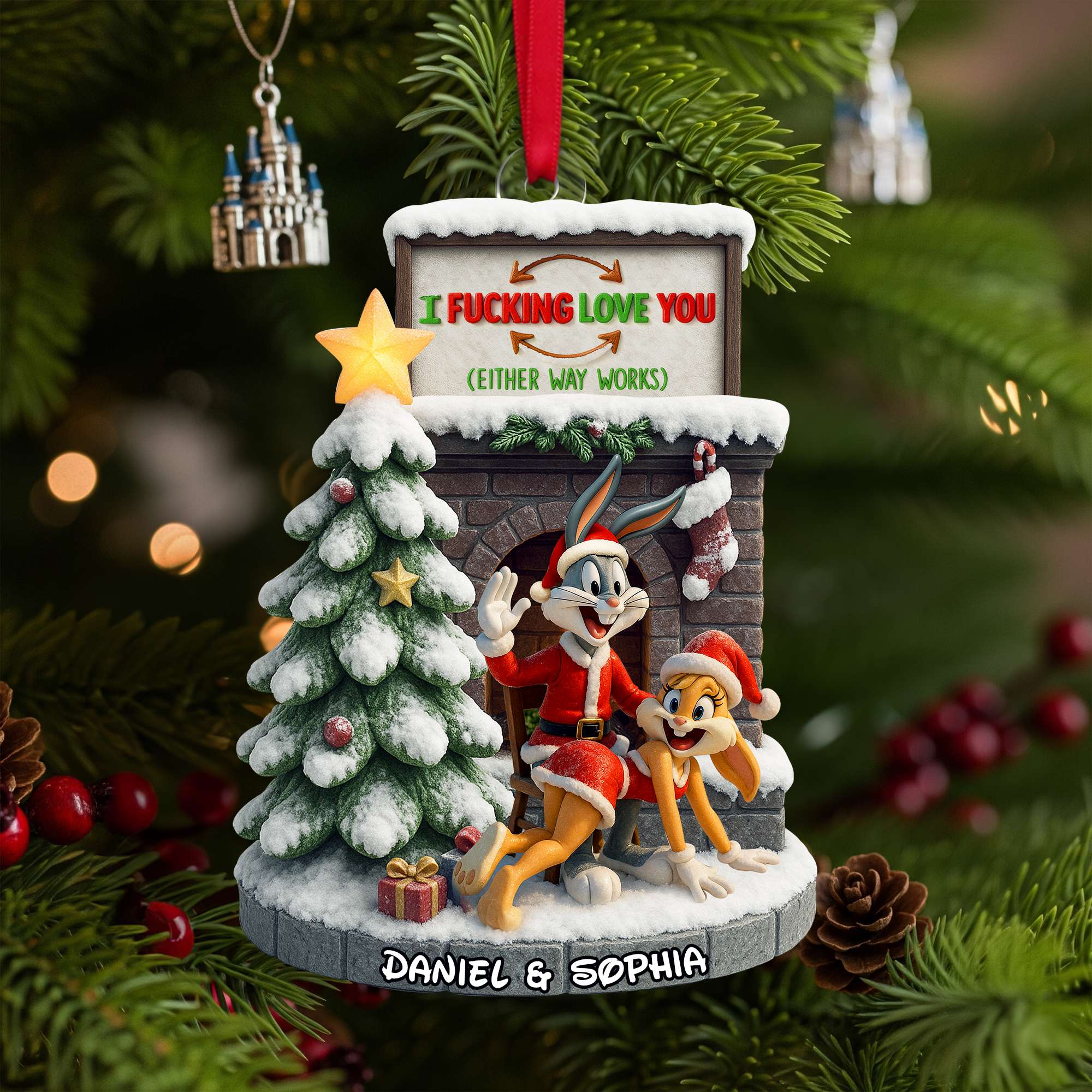 Playful Cartoon Couple Ornament - Personalized Christmas Gifts For Couple 06OHLU280825