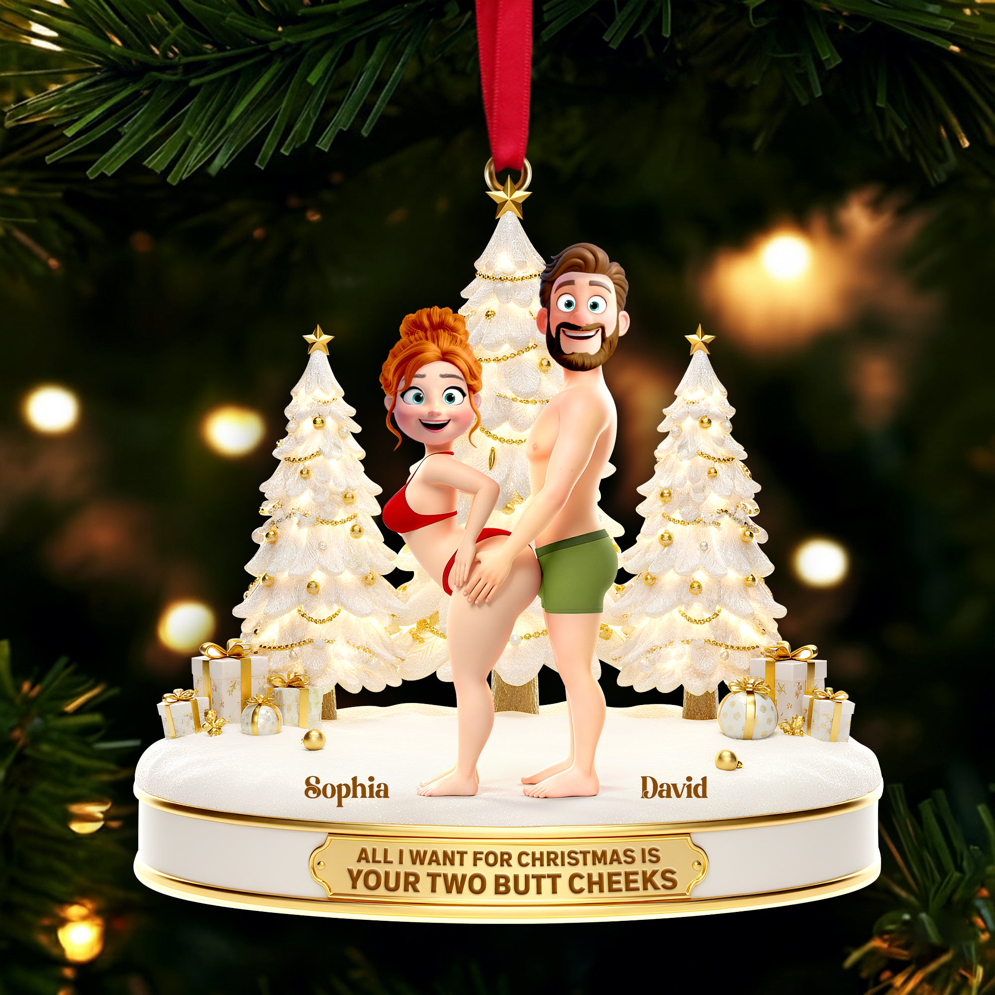 Alternative view of Playful Couple Acrylic Ornament - Personalized Gift For Couples 02OHLU051125