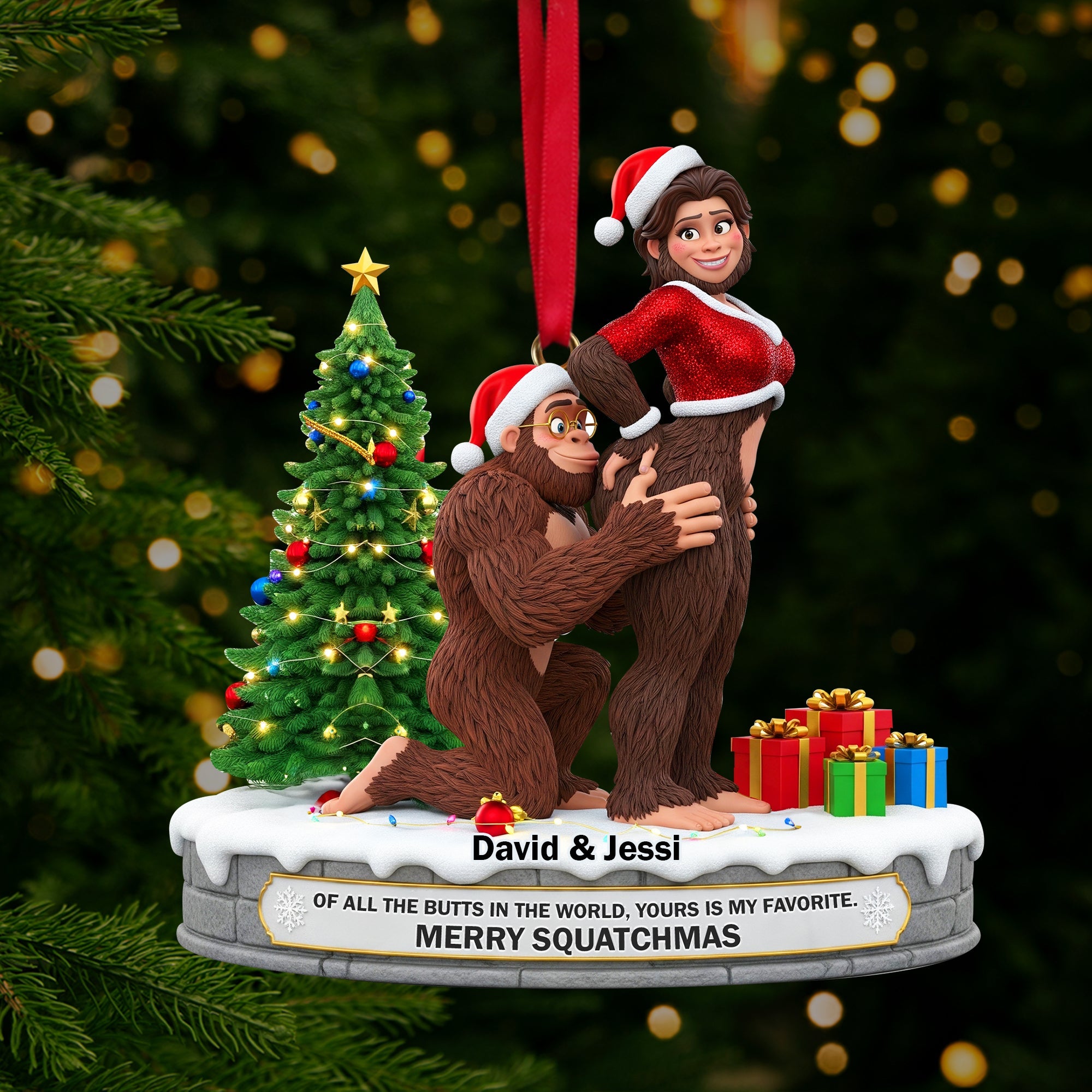 Alternative view of Playful Giant Forest Couple Ornament -  Personalized Christmas Gift For Couples 01OHLU160925