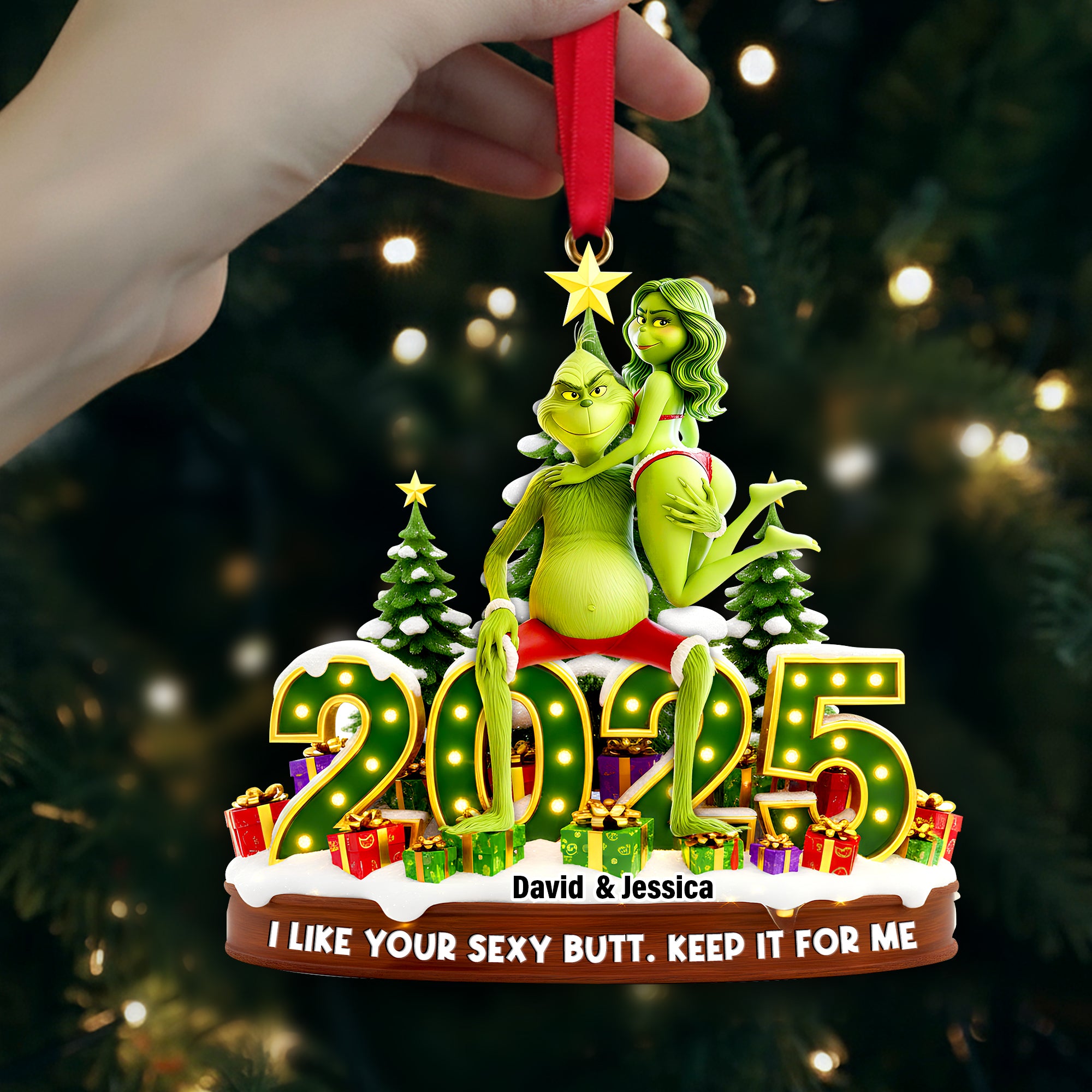 Alternative view of Playful Green Couple Ornament - Personalized Gift For Couples 06OHLU121125