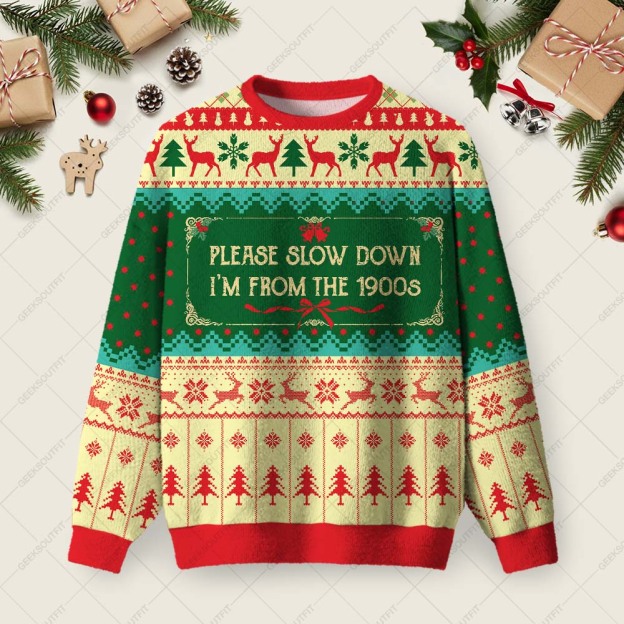 Please Slow Down Ugly Christmas Fuzzy Fleece Sweatshirt