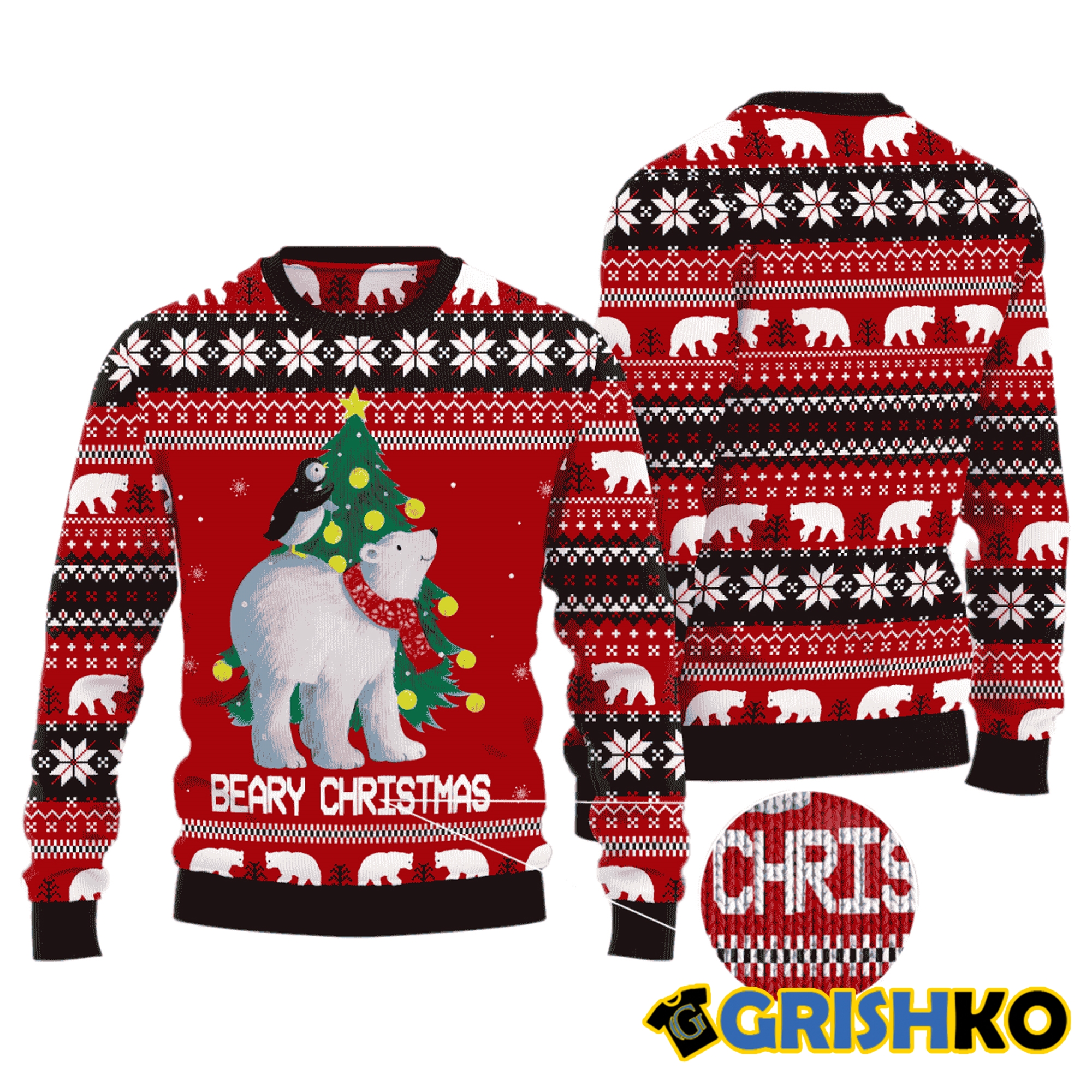 Polar Bear Beary Christmas Ugly Christmas Sweaters - Grishko.com
