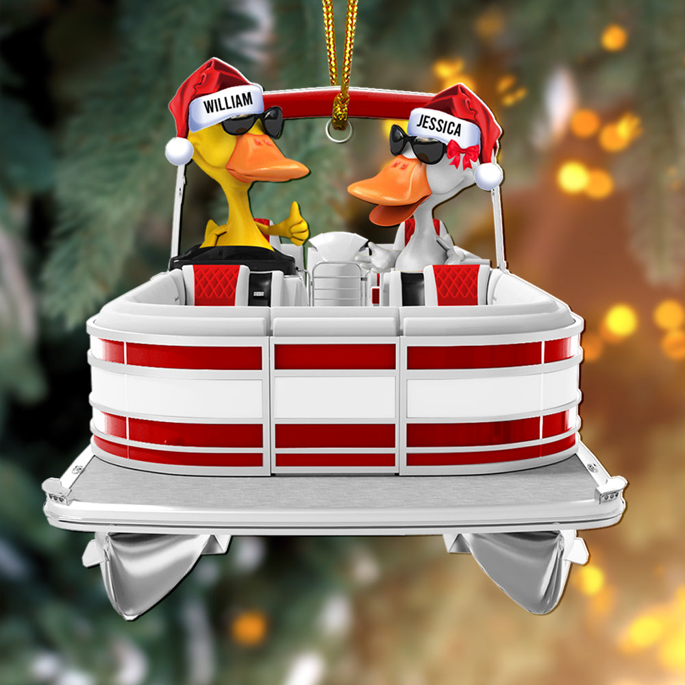 Pontoon Christmas Ornaments - Pontoon Duck Family - Custom Pontoon, Tritoon Gifts For Members
