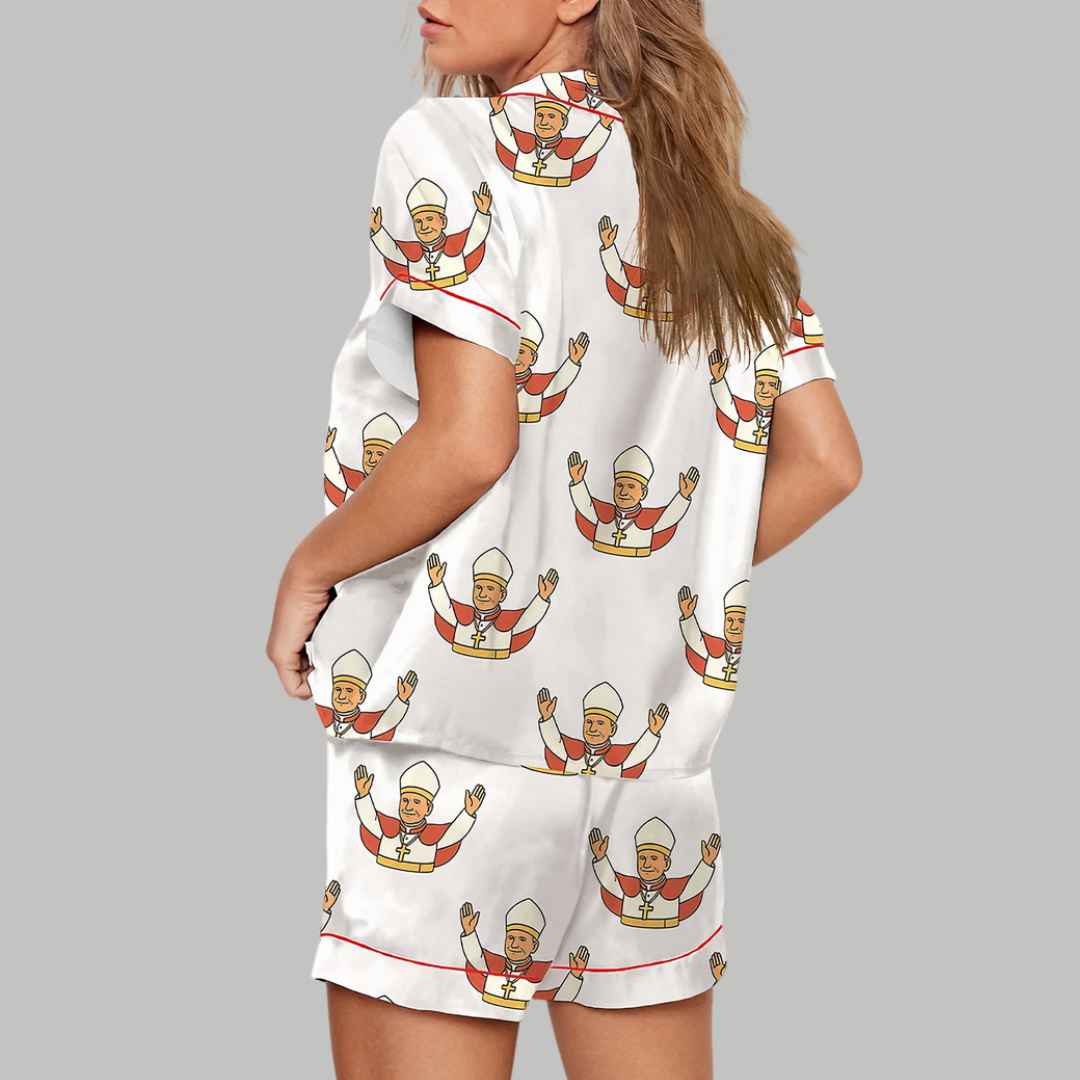Pope Leo XIV Catholic Print Pajama Set - Image 3