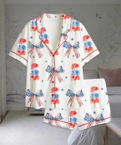 Popsicle Patriotic Coquette Bow American Satin Pajama Set