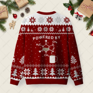 Alternative view of Powered By Caffeine Ugly Christmas Fuzzy Fleece Sweatshirt