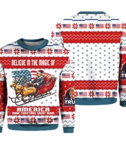 Alternative view of President Trump 45 47 Belive In The Magic Of America MAGA Christmas Ugly Sweater 