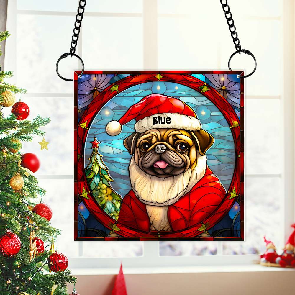 Alternative view of Pug Dog Christmas Acrylic Suncatcher Ornament 04HUMH100924 Gifts For Dog Mom Or Dog Dad