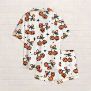 Alternative view of Pumpkin Cherries Coquette Bow Halloween Satin Pajama Set For Women