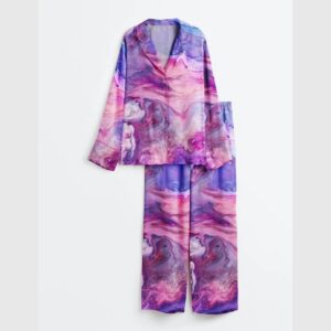 Alternative view of Purple Marble Satin Pajama Set