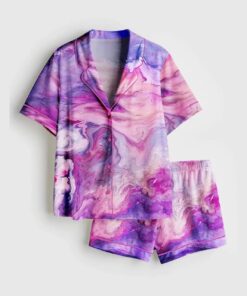 Purple Marble Satin Pajama Set