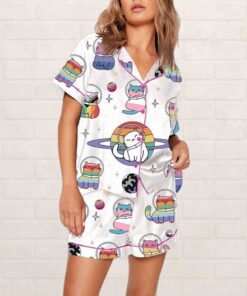 Purride Cats In Space Rainbow Cats LGBT Cats LGBTQ Pride Month Rainbow Print Pajama Set
