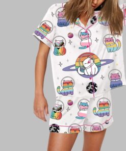 Alternative view of Purride Cats In Space Rainbow Cats LGBT Pride Month Pajama Set