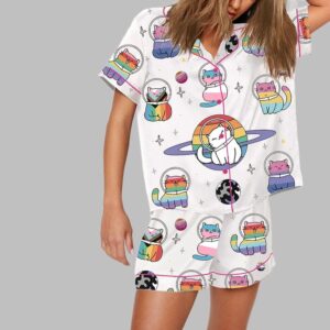 Alternative view of Purride Cats In Space Rainbow Cats LGBT Pride Month Pajama Set