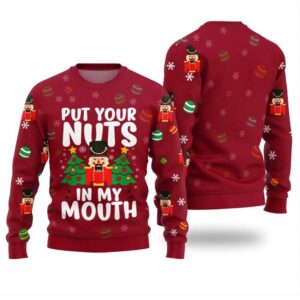 Alternative view of Put Your Nuts In My Mouth Inappropriate Ugly Christmas Sweater - Grishko.com