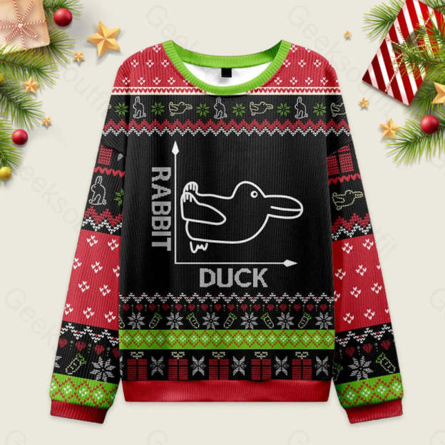 Rabbit or Duck Funny Black Ugly Christmas Sweater Sweatshirt