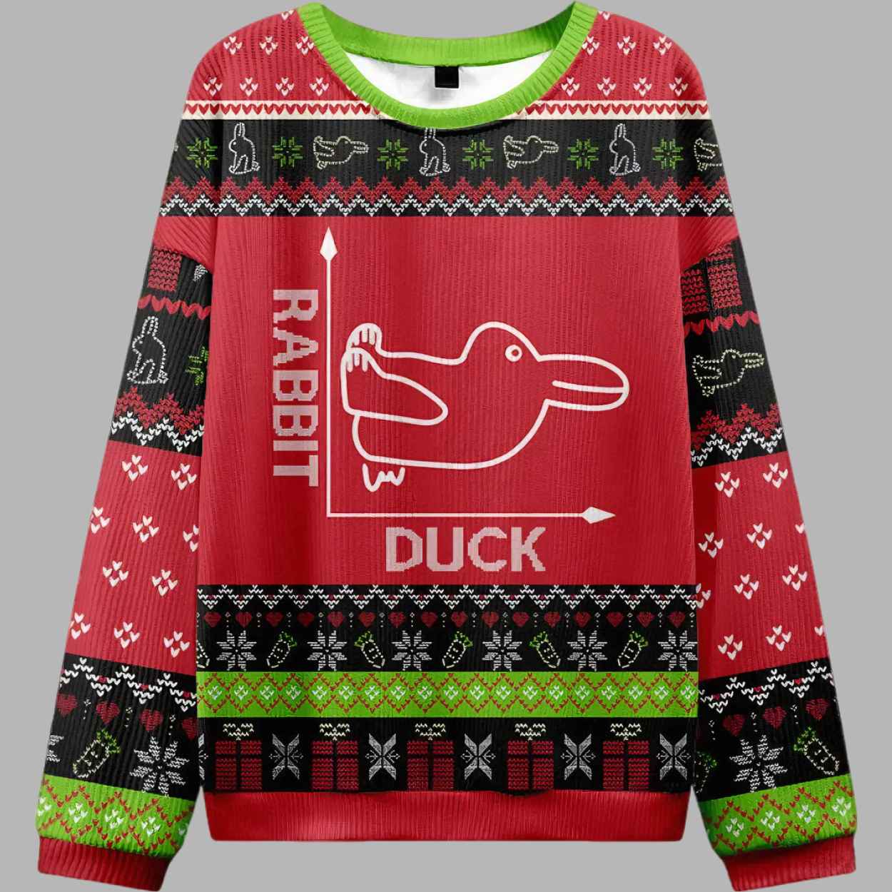 Rabbit or Duck Funny Red Ugly Christmas Sweater - gullprint.com