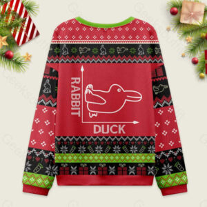 Alternative view of Rabbit or Duck Funny Red Ugly Christmas Sweater Sweatshirt