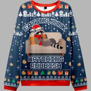 Alternative view of Raccoon Eats Pie Christmas Ugly Sweater - gullprint.com