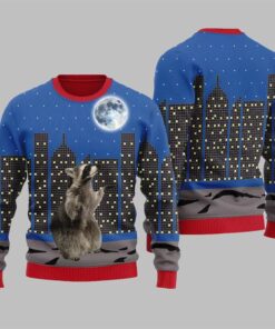 Raccoon Look At Moon Ugly Sweater 2025 Christmas 