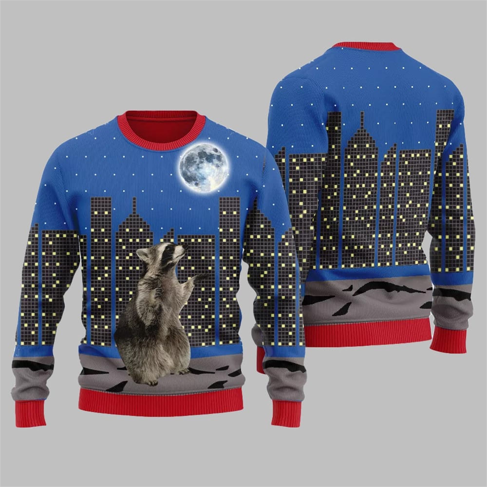 Raccoon Look At Moon Ugly Sweater 2025 Christmas - Grishko.com