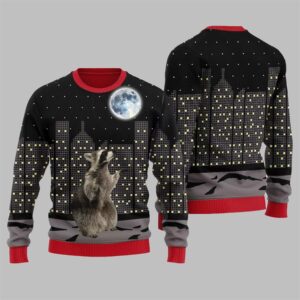 Alternative view of Raccoon Look At Moon Ugly Sweater 2025 Christmas - Grishko.com