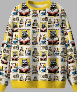 Alternative view of Raccoon Reading Ugly Christmas Sweater