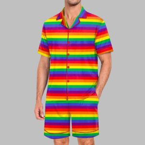 Rainbow Pride Stripes Pride Month Love Is Love Print Pajama Set